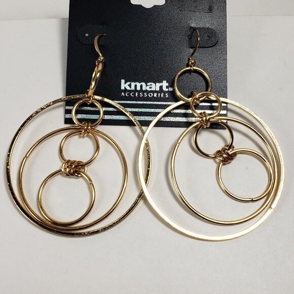 Stunning Women's Polished Gold-tone 6 Hoops Drop Dangle Earrings for a Chic Look - Picture 3 of 7